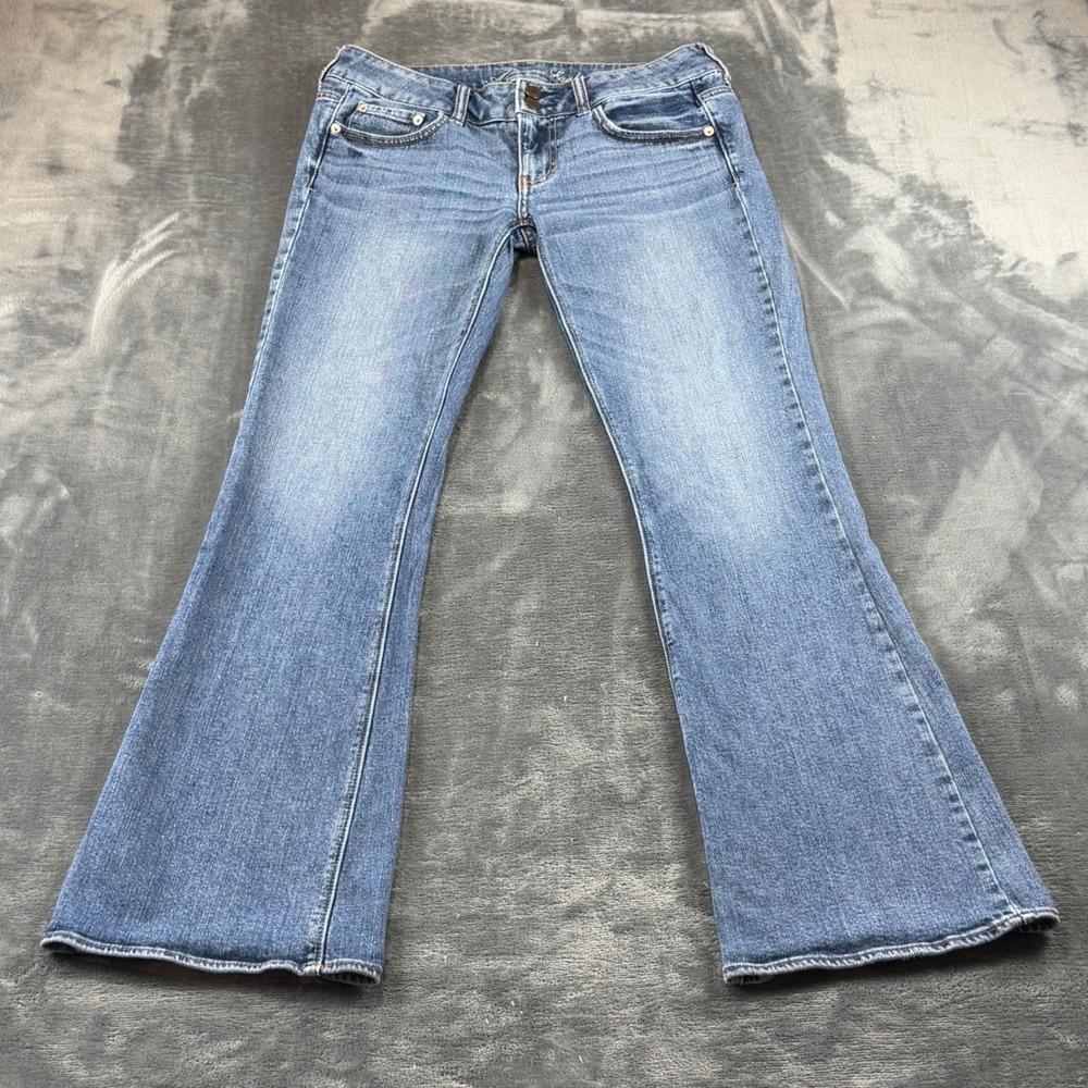 American Eagle Artist Flare Jeans Womens 6 Long Blue Low Rise Stretch Denim